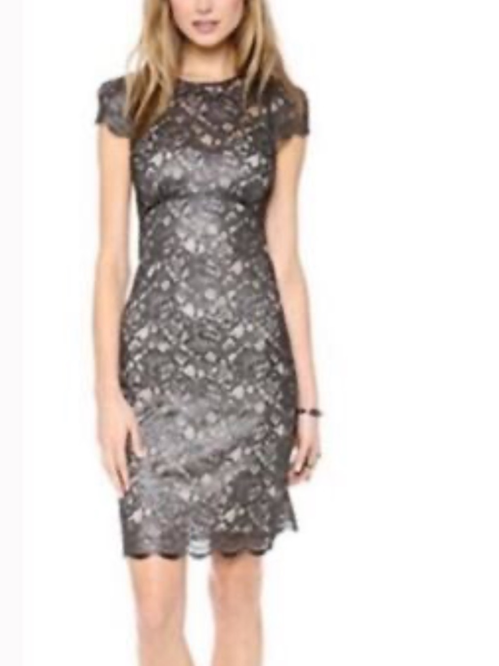 L'AGENCE Sheer Metallic Black Lace Midi Dress | 2 - Picture 2 of 8